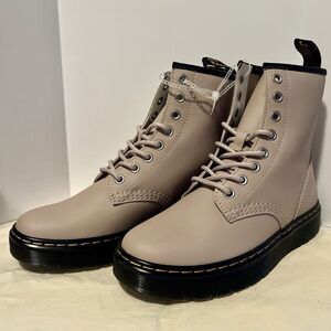 Dr Doc Martens Zavala Combat Boots Taupe Men's 5 Women's 6 Lace Up 8 Eye Leather